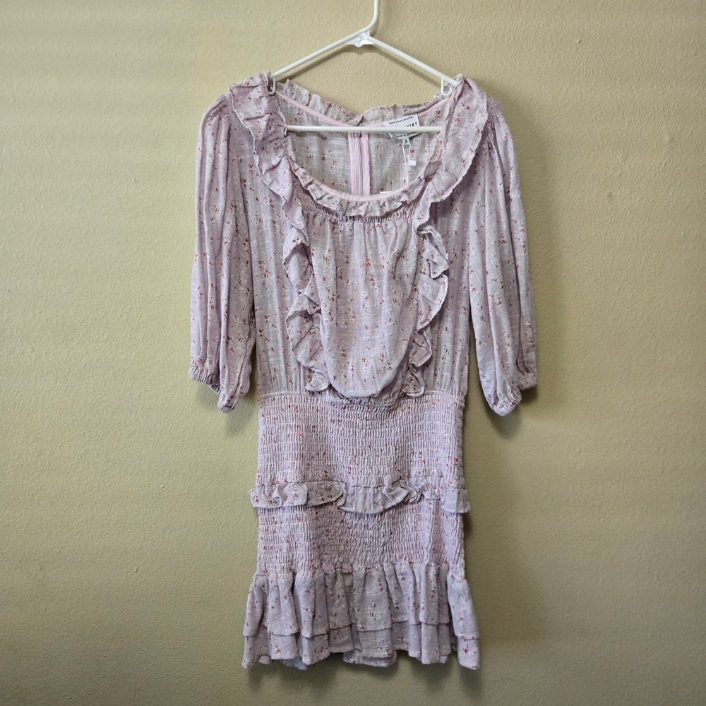 Sabo Skirt Cruz Shirred Dress Lilac Floral Cotton Ruffle Mini Dress Small NWT
